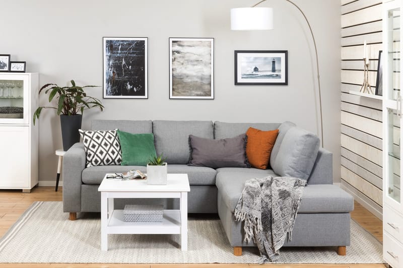 Crazy 3-sits Högervänd L-formad Schäslongsoffa i Tyg - Grå - Möbler - Soffa - Divansoffor & schäslongsoffa - 2 sits soffa med divan