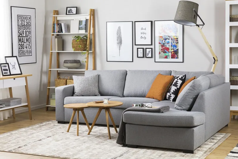 Crazy 3-sits Högervänd L-formad Schäslongsoffa i Tyg - Grå - Möbler - Soffa - Divansoffor & schäslongsoffa - 3 sits soffa med divan