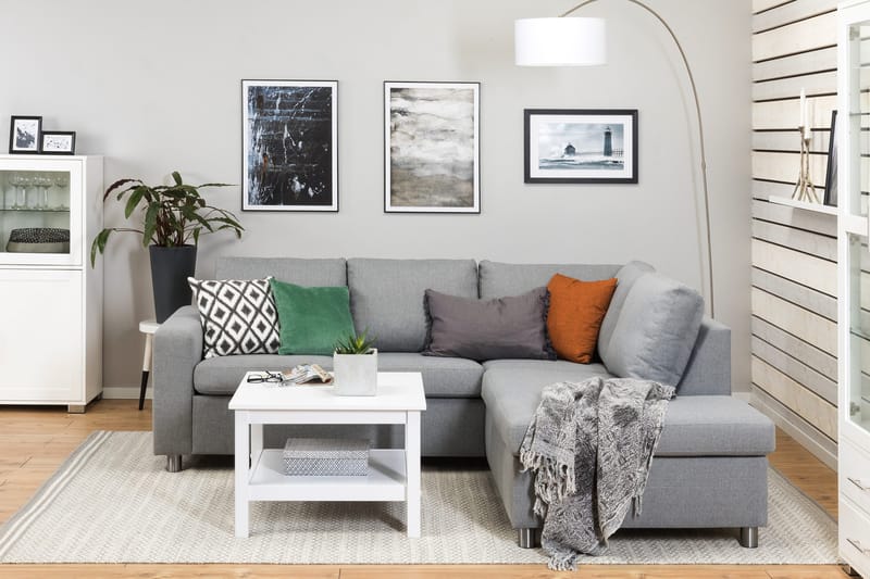 Crazy 3-sits Högervänd L-formad Schäslongsoffa i Tyg - Grå - Möbler - Soffa - Divansoffor & schäslongsoffa - 2 sits soffa med divan