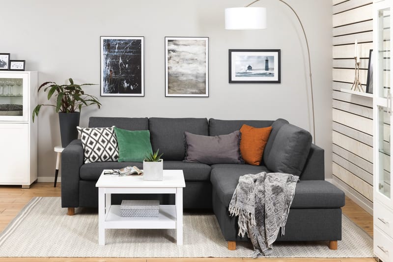 Crazy 3-sits Högervänd L-formad Schäslongsoffa i Tyg - Mörkgrå - Möbler - Soffa - Divansoffor & schäslongsoffa - 2 sits soffa med divan