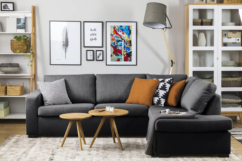 Crazy 3-sits Högervänd L-formad Schäslongsoffa i Tyg - Mörkgrå - Möbler - Soffa - Divansoffor & schäslongsoffa