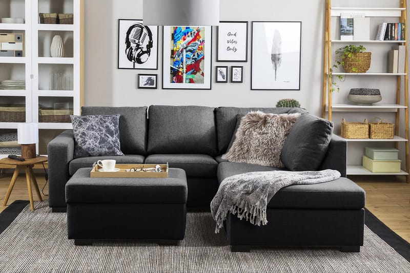 Crazy 3-sits Högervänd L-formad Schäslongsoffa i Tyg - Mörkgrå - Möbler - Soffa - Divansoffor & schäslongsoffa - 2 sits soffa med divan