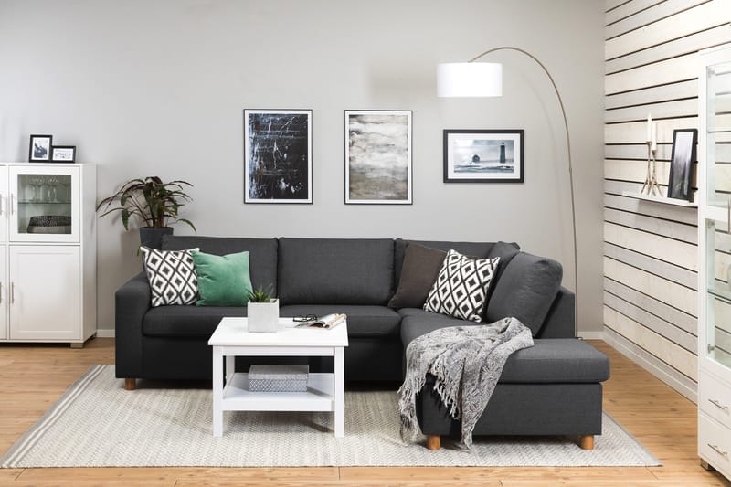 Crazy 3-sits Högervänd L-formad Schäslongsoffa i Tyg - Mörkgrå - Möbler - Soffa - Divansoffor & schäslongsoffa