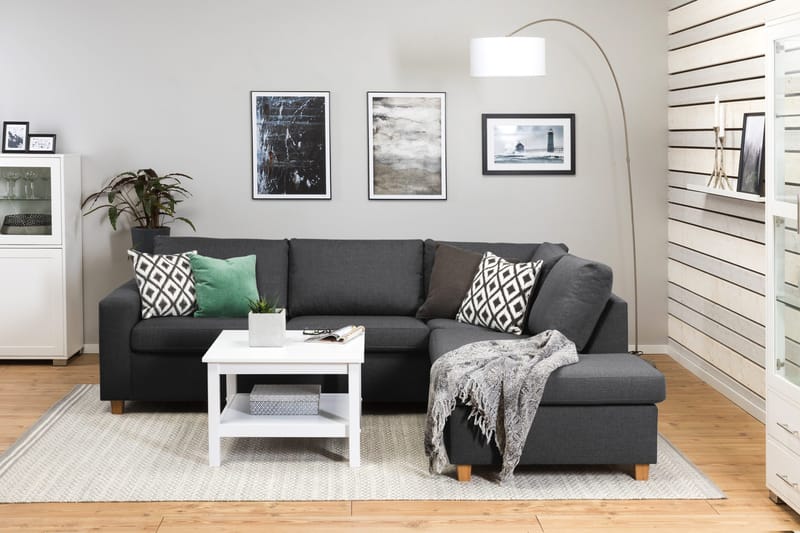 Crazy 3-sits Högervänd L-formad Schäslongsoffa i Tyg - Mörkgrå - Möbler - Soffa - Divansoffor & schäslongsoffa