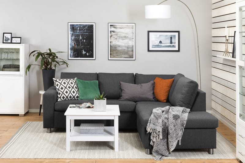 Crazy 3-sits Högervänd L-formad Schäslongsoffa i Tyg - Mörkgrå - Möbler - Soffa - Divansoffor & schäslongsoffa - 2 sits soffa med divan