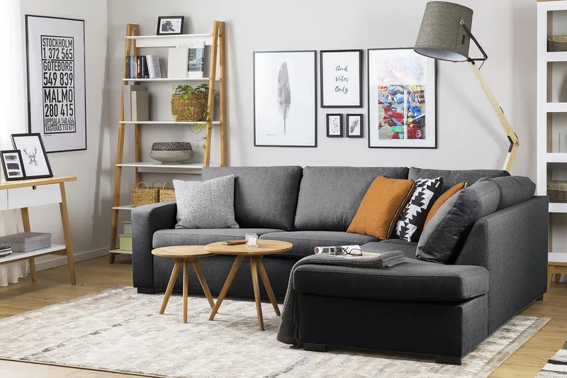 Crazy 3-sits Högervänd L-formad Schäslongsoffa i Tyg - Mörkgrå - Möbler - Soffa - Divansoffor & schäslongsoffa