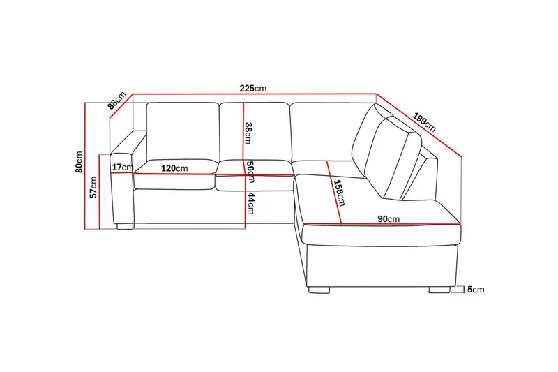 Crazy 3-sits Högervänd L-formad Schäslongsoffa i Tyg - Mörkgrå - Möbler - Soffa - Divansoffor & schäslongsoffa - 2 sits soffa med divan