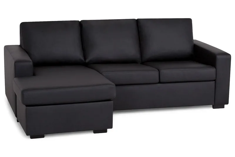 Crazy 3-sits Vändbar L-formad Divansoffa i Konstläder - Svart - Möbler - Soffa - Divansoffor & schäslongsoffa - 3 sits soffa med divan