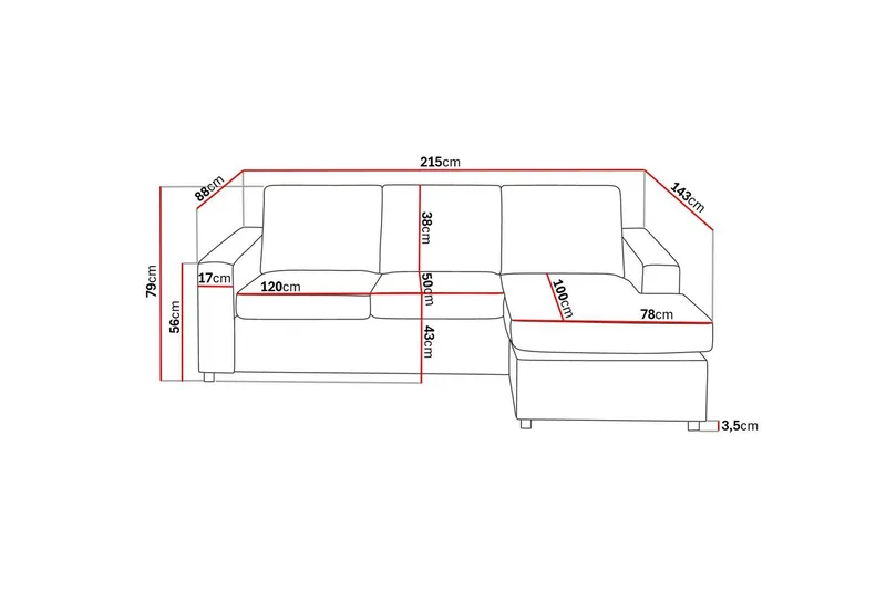 Crazy 3-sits Vändbar L-formad Divansoffa i Tyg - Antracit - Möbler - Soffa - Divansoffor & schäslongsoffa - 3 sits soffa med divan