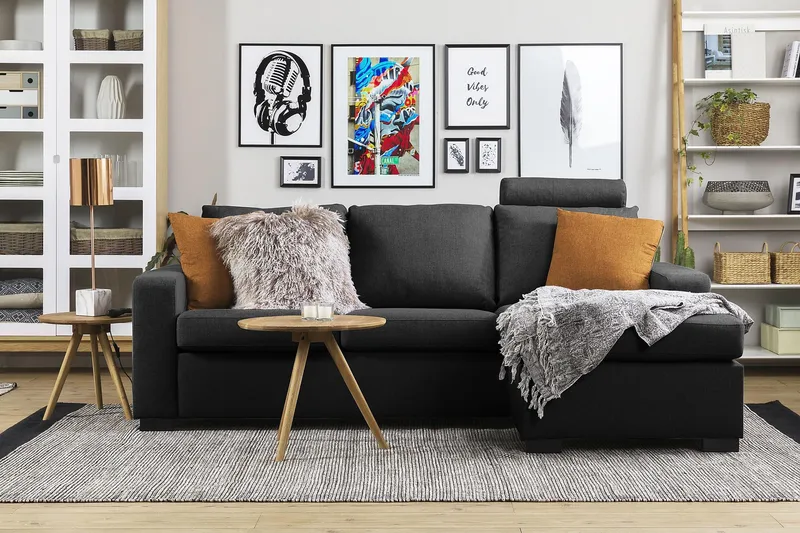 Crazy 3-sits Vändbar L-formad Divansoffa i Tyg - Antracit - Möbler - Soffa - Divansoffor & schäslongsoffa - 3 sits soffa med divan