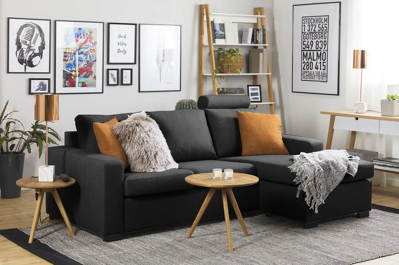 Crazy 3-sits Vändbar L-formad Divansoffa i Tyg - Antracit - Möbler - Soffa - Divansoffor & schäslongsoffa - 3 sits soffa med divan