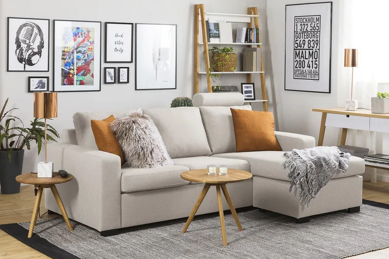 Crazy 3-sits Vändbar L-formad Divansoffa i Tyg - Beige - Möbler - Soffa - Divansoffor & schäslongsoffa - 3 sits soffa med divan