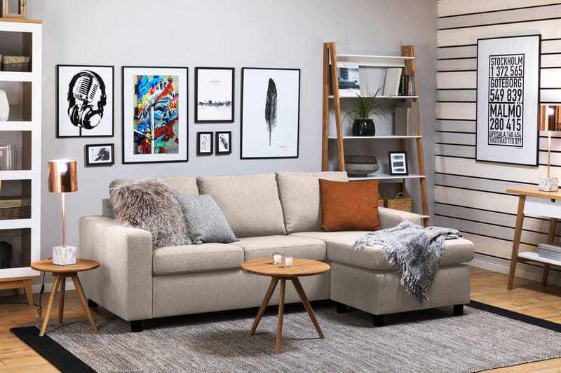 Crazy 3-sits Vändbar L-formad Divansoffa i Tyg - Beige - Möbler - Soffa - Divansoffor & schäslongsoffa - 3 sits soffa med divan