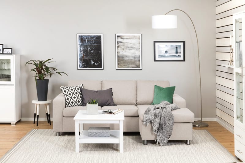 Crazy 3-sits Vändbar L-formad Divansoffa i Tyg - Beige - Möbler - Soffa - Divansoffor & schäslongsoffa - 3 sits soffa med divan