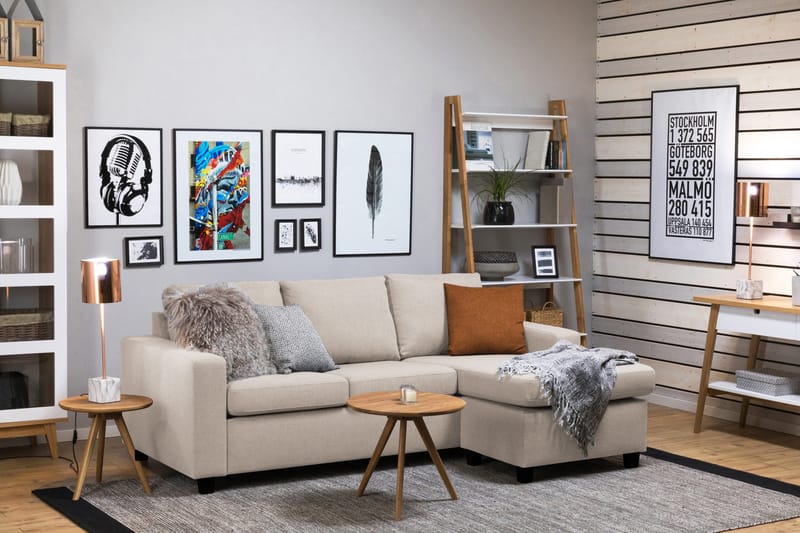 Crazy 3-sits Vändbar L-formad Divansoffa i Tyg - Beige - Möbler - Soffa - Divansoffor & schäslongsoffa - 3 sits soffa med divan