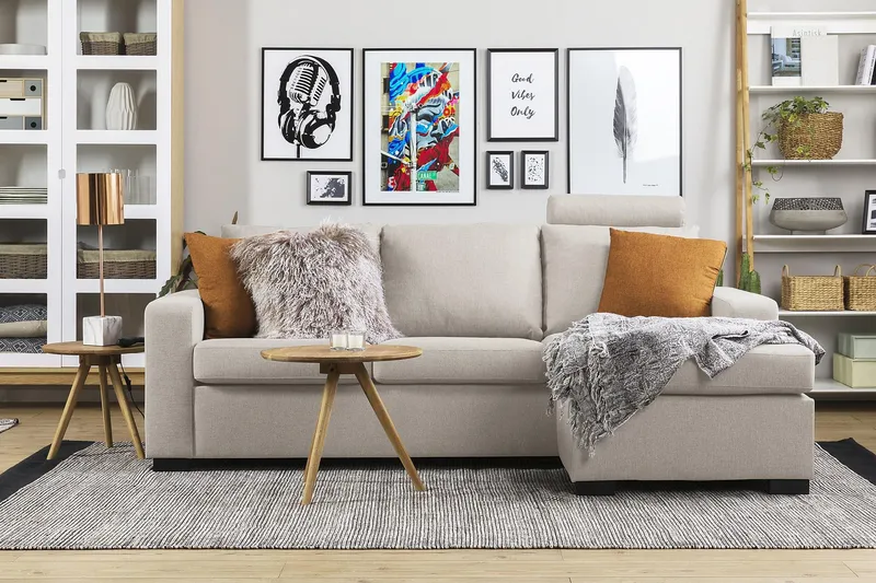 Crazy 3-sits Vändbar L-formad Divansoffa i Tyg - Beige - Möbler - Soffa - Divansoffor & schäslongsoffa - 3 sits soffa med divan