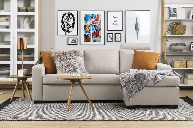 Crazy 3-sits Vändbar L-formad Divansoffa i Tyg - Beige - Möbler - Soffa - Divansoffor & schäslongsoffa - 3 sits soffa med divan