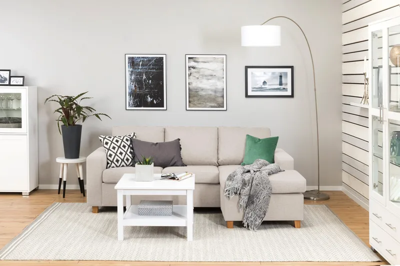 Crazy 3-sits Vändbar L-formad Divansoffa i Tyg - Beige - Möbler - Soffa - Divansoffor & schäslongsoffa - 3 sits soffa med divan