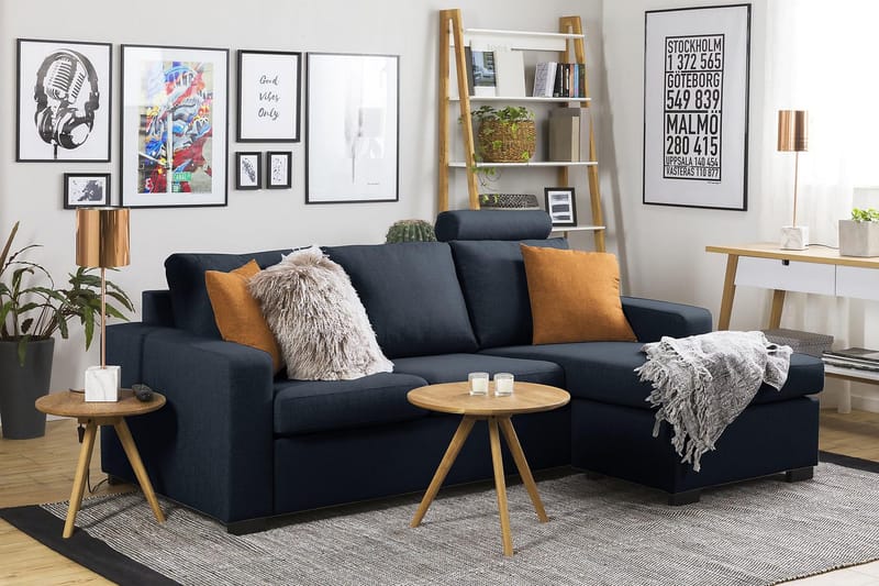 Crazy 3-sits Vändbar L-formad Divansoffa i Tyg - Blå - Möbler - Soffa - Divansoffor & schäslongsoffa - 3 sits soffa med divan