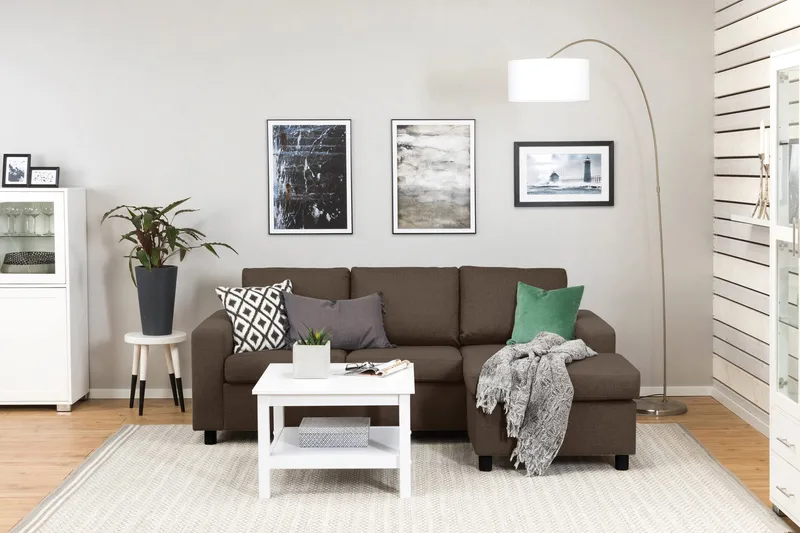 Crazy 3-sits Vändbar L-formad Divansoffa i Tyg - Brun - Möbler - Soffa - Divansoffor & schäslongsoffa - 3 sits soffa med divan