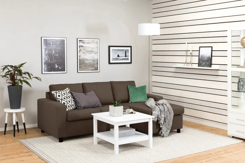 Crazy 3-sits Vändbar L-formad Divansoffa i Tyg - Brun - Möbler - Soffa - Divansoffor & schäslongsoffa - 3 sits soffa med divan