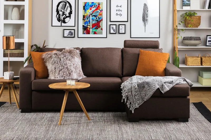 Crazy 3-sits Vändbar L-formad Divansoffa i Tyg - Brun - Möbler - Soffa - Divansoffor & schäslongsoffa - 3 sits soffa med divan