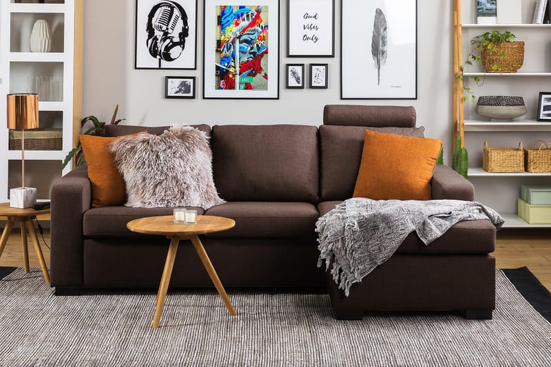 Crazy 3-sits Vändbar L-formad Divansoffa i Tyg - Brun - Möbler - Soffa - Divansoffor & schäslongsoffa - 3 sits soffa med divan