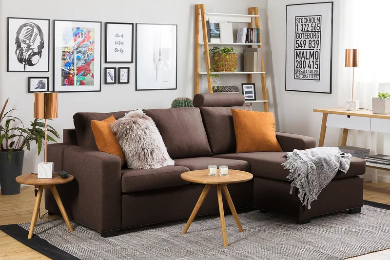 Crazy 3-sits Vändbar L-formad Divansoffa i Tyg - Brun - Möbler - Soffa - Divansoffor & schäslongsoffa - 3 sits soffa med divan