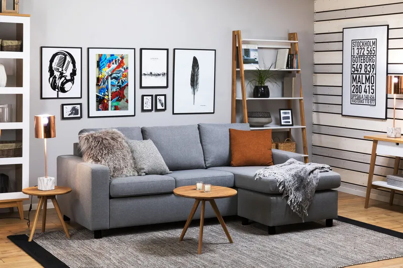 Crazy 3-sits Vändbar L-formad Divansoffa i Tyg - Grå - Möbler - Soffa - Divansoffor & schäslongsoffa - 3 sits soffa med divan