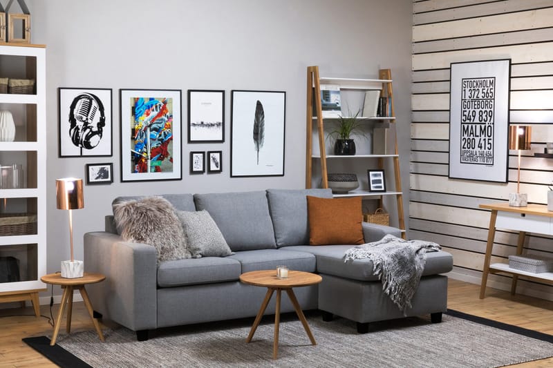 Crazy 3-sits Vändbar L-formad Divansoffa i Tyg - Grå - Möbler - Soffa - Divansoffor & schäslongsoffa - 3 sits soffa med divan