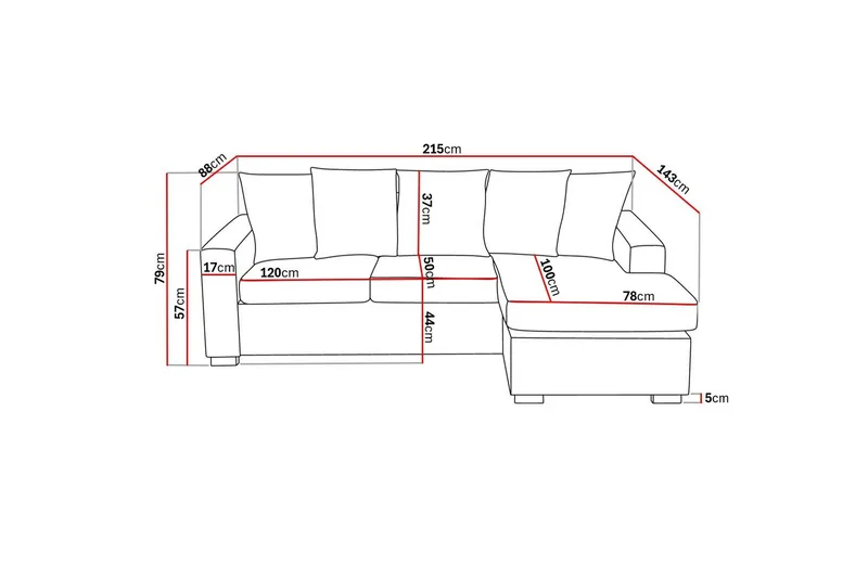 Crazy 3-sits Vändbar L-formad Divansoffa i Tyg inkl Kuvertkuddar - Mörkgrå - Möbler - Soffa - Divansoffor & schäslongsoffa