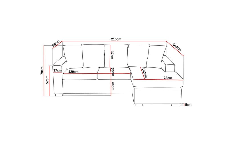Crazy 3-sits Vändbar L-formad Divansoffa i Tyg inkl Kuvertkuddar - Mörkgrå - Möbler - Soffa - Divansoffor & schäslongsoffa