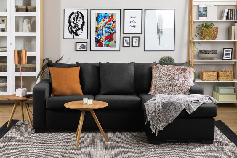 Crazy 3-sits Vändbar L-formad Divansoffa i Tyg inkl Kuvertkuddar - Mörkgrå - Möbler - Soffa - Divansoffor & schäslongsoffa