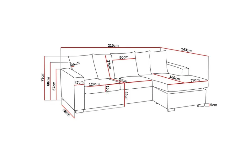 Crazy 3-sits Vändbar L-formad Divansoffa i Tyg inkl Kuvertkuddar - Mörkgrå - Möbler - Soffa - Divansoffor & schäslongsoffa