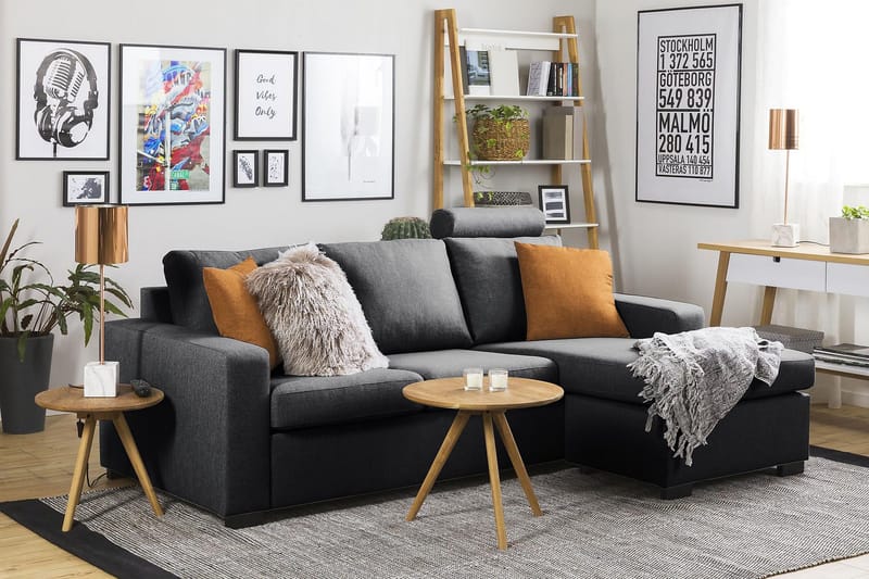 Crazy 3-sits Vändbar L-formad Divansoffa i Tyg - Mörkgrå - Möbler - Soffa - Divansoffor & schäslongsoffa - 3 sits soffa med divan