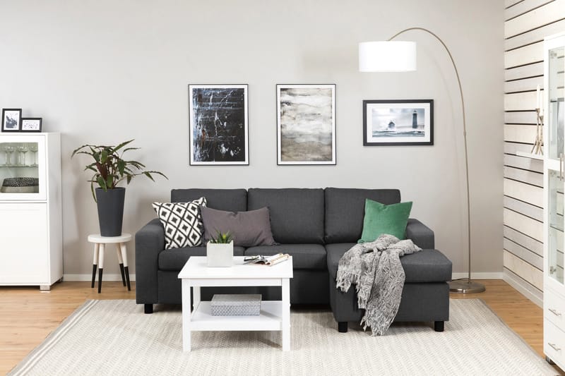 Crazy 3-sits Vändbar L-formad Divansoffa i Tyg - Mörkgrå - Möbler - Soffa - Divansoffor & schäslongsoffa