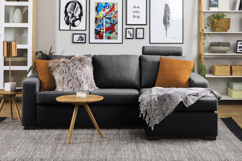 Crazy 3-sits Vändbar L-formad Divansoffa i Tyg - Mörkgrå - Möbler - Soffa - Divansoffor & schäslongsoffa - 3 sits soffa med divan