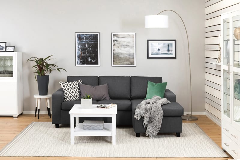 Crazy 3-sits Vändbar L-formad Divansoffa i Tyg - Mörkgrå - Möbler - Soffa - Divansoffor & schäslongsoffa