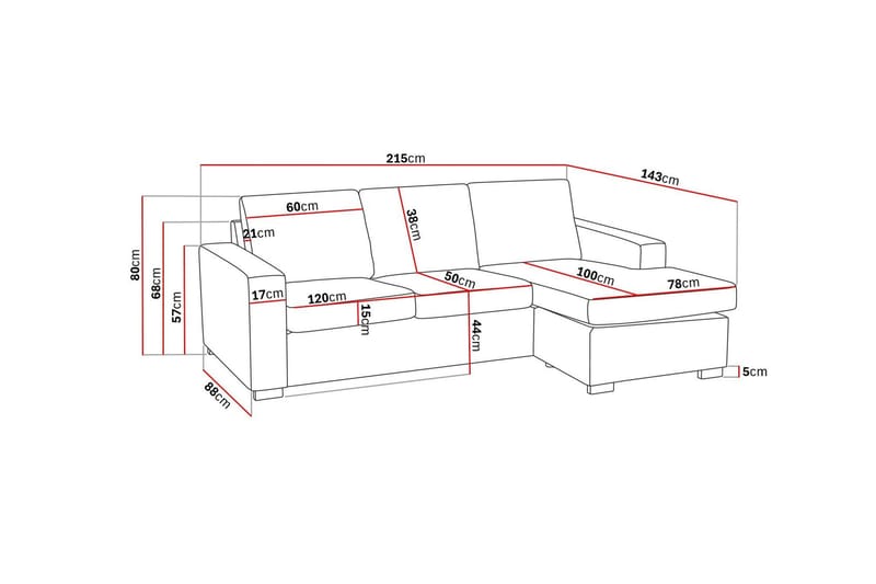 Crazy 3-sits Vändbar L-formad Divansoffa i Tyg - Mörkgrå - Möbler - Soffa - Divansoffor & schäslongsoffa - 3 sits soffa med divan