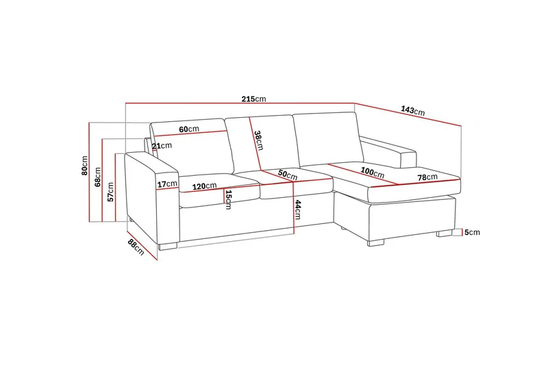 Crazy 3-sits Vändbar L-formad Divansoffa i Tyg - Mörkgrå - Möbler - Soffa - Divansoffor & schäslongsoffa - 3 sits soffa med divan