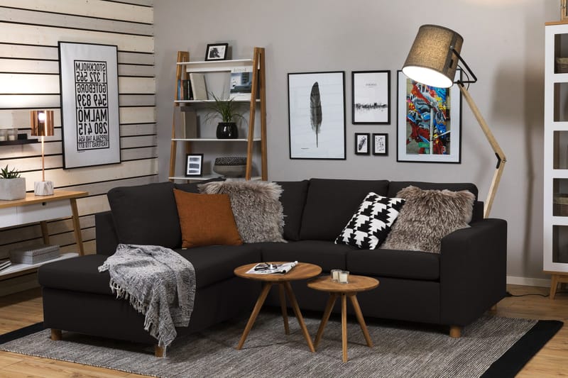 Crazy 3-sits Vänstervänd L-formad Schäslongsoffa i Tyg - Antracit - Möbler - Soffa - Divansoffor & schäslongsoffa - 2 sits soffa med divan