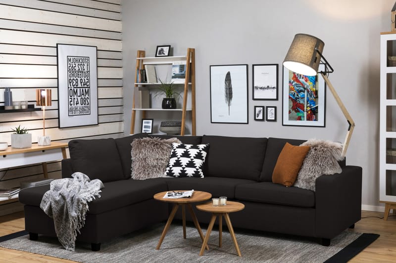 Crazy 3-sits Vänstervänd L-formad Schäslongsoffa i Tyg - Antracit - Möbler - Soffa - Divansoffor & schäslongsoffa