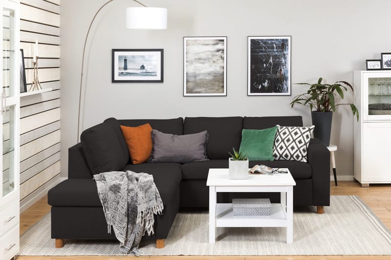 Crazy 3-sits Vänstervänd L-formad Schäslongsoffa i Tyg - Antracit - Möbler - Soffa - Divansoffor & schäslongsoffa - 2 sits soffa med divan