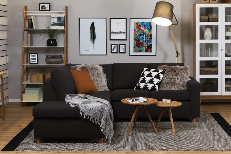 Crazy 3-sits Vänstervänd L-formad Schäslongsoffa i Tyg - Antracit - Möbler - Soffa - Divansoffor & schäslongsoffa - 2 sits soffa med divan