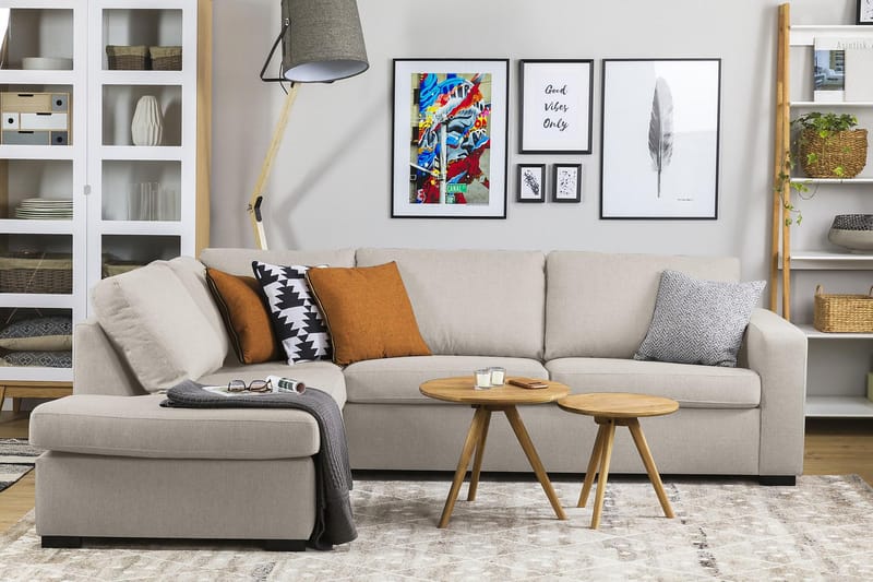 Crazy 3-sits Vänstervänd L-formad Schäslongsoffa i Tyg - Beige - Möbler - Soffa - Divansoffor & schäslongsoffa