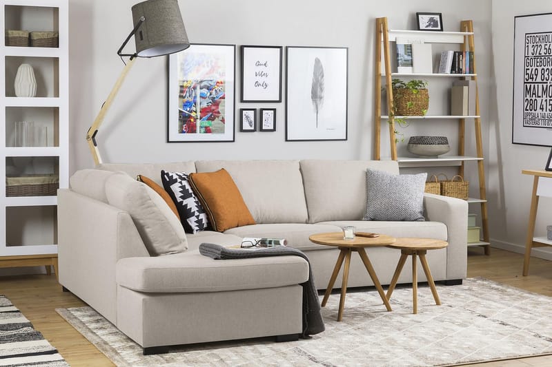 Crazy 3-sits Vänstervänd L-formad Schäslongsoffa i Tyg - Beige - Möbler - Soffa - Divansoffor & schäslongsoffa
