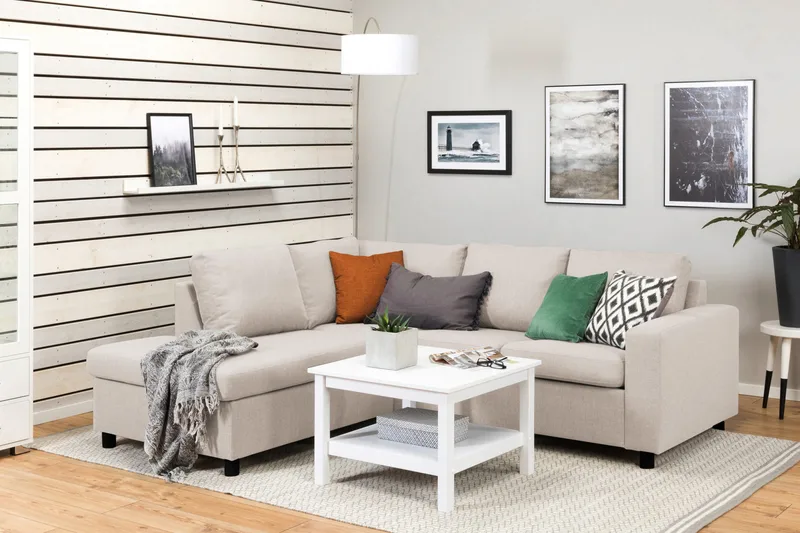 Crazy 3-sits Vänstervänd L-formad Schäslongsoffa i Tyg - Beige - Möbler - Soffa - Divansoffor & schäslongsoffa - 2 sits soffa med divan