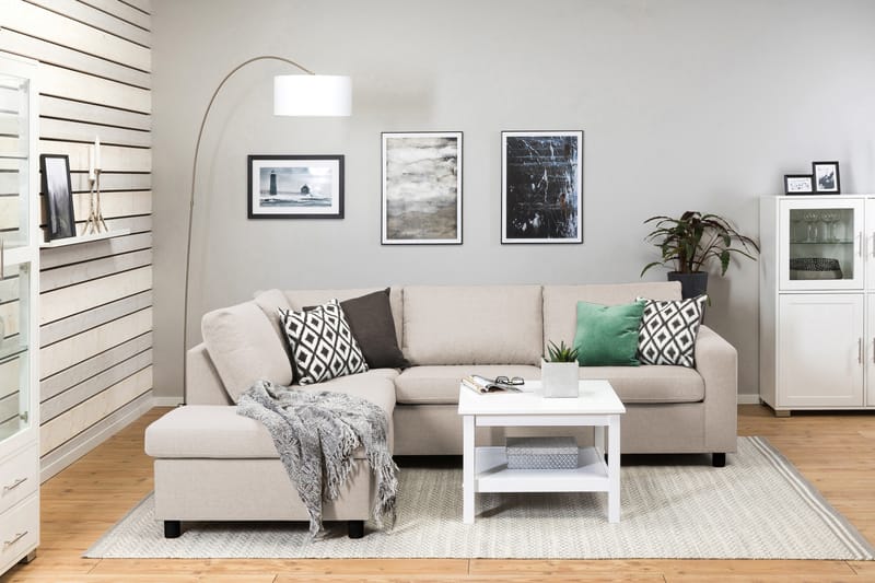 Crazy 3-sits Vänstervänd L-formad Schäslongsoffa i Tyg - Beige - Möbler - Soffa - Divansoffor & schäslongsoffa