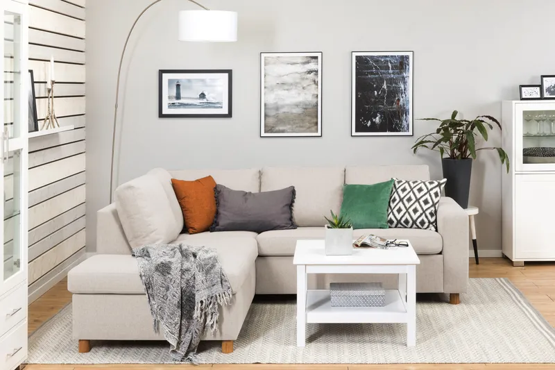 Crazy 3-sits Vänstervänd L-formad Schäslongsoffa i Tyg - Beige - Möbler - Soffa - Divansoffor & schäslongsoffa - 2 sits soffa med divan