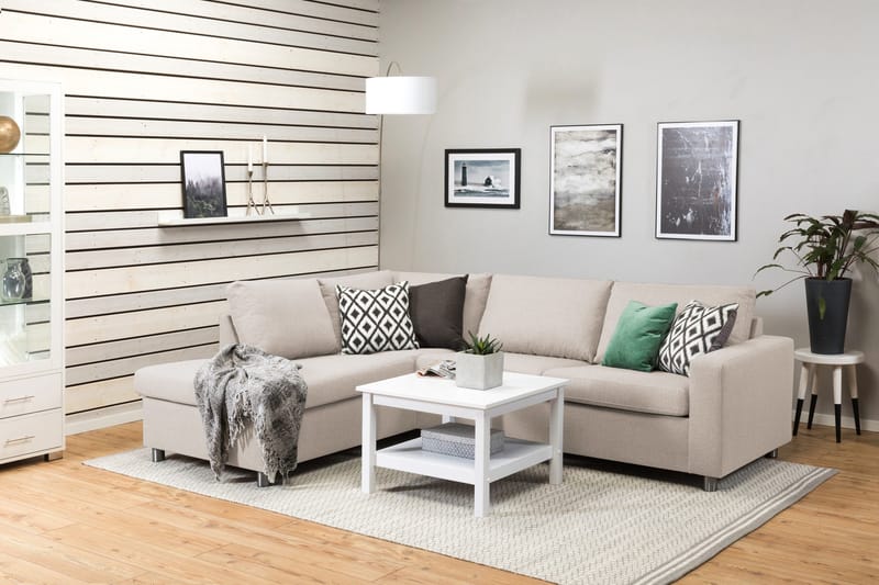 Crazy 3-sits Vänstervänd L-formad Schäslongsoffa i Tyg - Beige - Möbler - Soffa - Divansoffor & schäslongsoffa - 3 sits soffa med divan